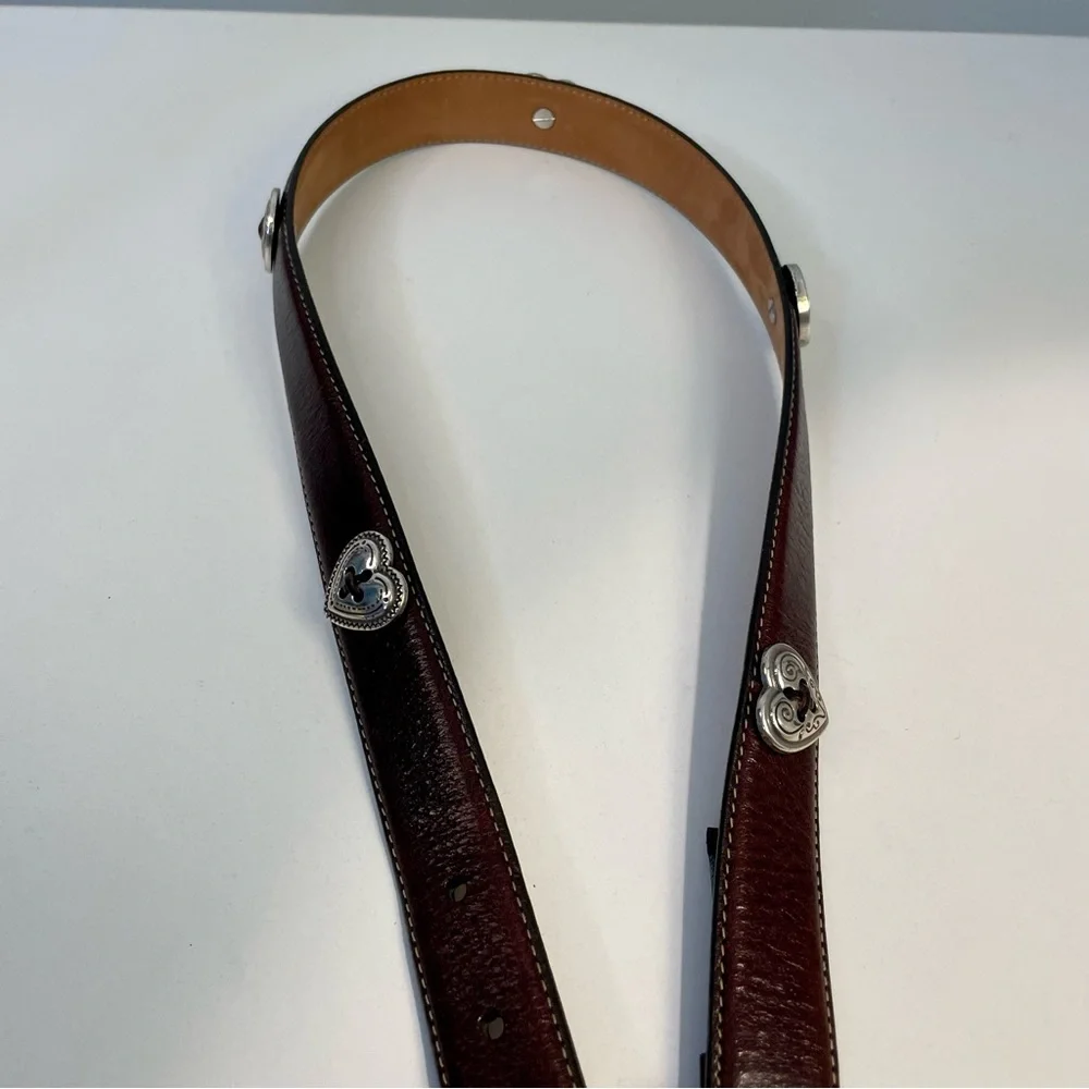 Brighton Vintage Brown Leather Silver Charm Belt Size M